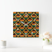 White Numbers / Africa Kente Cloth Vierkante Klok (Huis)