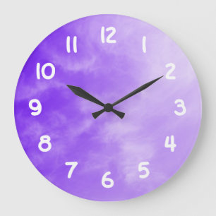 White Numbers Purple Sky Wall Clock Grote Klok