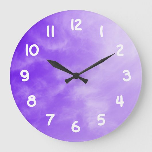 White Numbers Purple Sky Wall Clock Grote Klok (Voorkant)