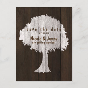 White Oak Tree Wood Rustic Save the Date Briefkaar Aankondigingskaart