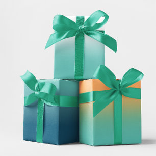 White Ocean Blue Oranje en Light Blauwgroen Ombre  Inpakpapier Vel