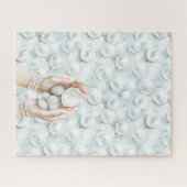 White Ocean Seafoam Blue Shells Pearls Legpuzzel (Horizontaal)