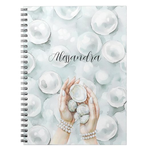 White Ocean Seafoam Blue Shells Pearls Notitieboek (Voorkant)