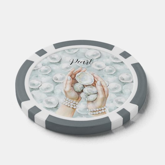 White Ocean Seafoam Blue Shells Pearls Poker Chips (Enkel)