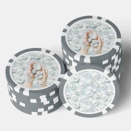 White Ocean Seafoam Blue Shells Pearls Poker Chips (Opstapeling)