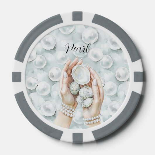 White Ocean Seafoam Blue Shells Pearls Poker Chips (Voorkant)