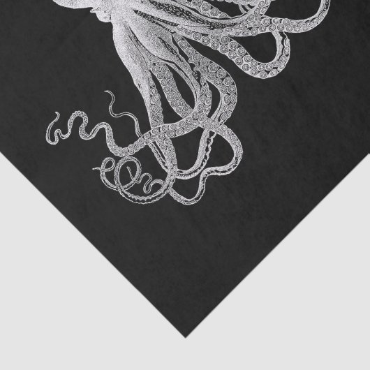 White Octopus Black Tissue Paper Tissuepapier (Detail)