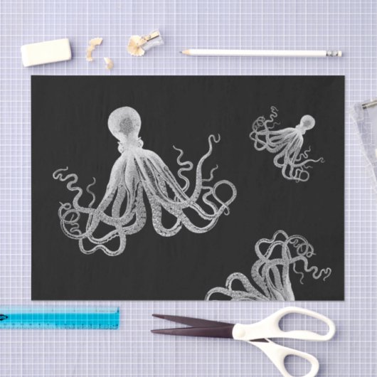 White Octopus Black Tissue Paper Tissuepapier (Craft)