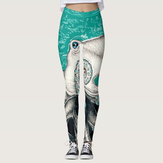 White Octopus Blauwgroen  Map Leggings (Voorkant)
