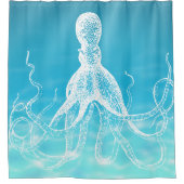  White Octopus Illustration Ocean Water Douchegordijn (Voorkant)
