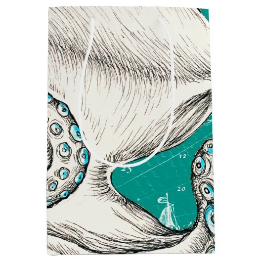 White Octopus  Map Blauwgroen Medium Cadeauzakje (Voorkant)