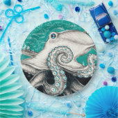 White Octopus  Map Blauwgroen Papieren Bordje (Feest)