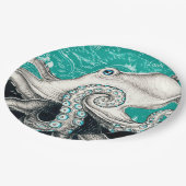 White Octopus  Map Blauwgroen Papieren Bordje (Gekanteld)