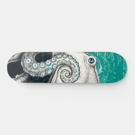 White Octopus Map Blauwgroen Persoonlijk Skateboard (Horizontaal)