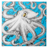 White Octopus  Map Blue Tegeltje (Voorkant)