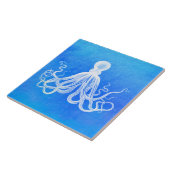 White Octopus Ocean Blue Waterverf Tegeltje (Zijkant)
