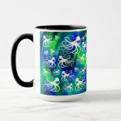 White octopus on Blue Green - 15 oz. Combinatie-Mo Mok (Links)