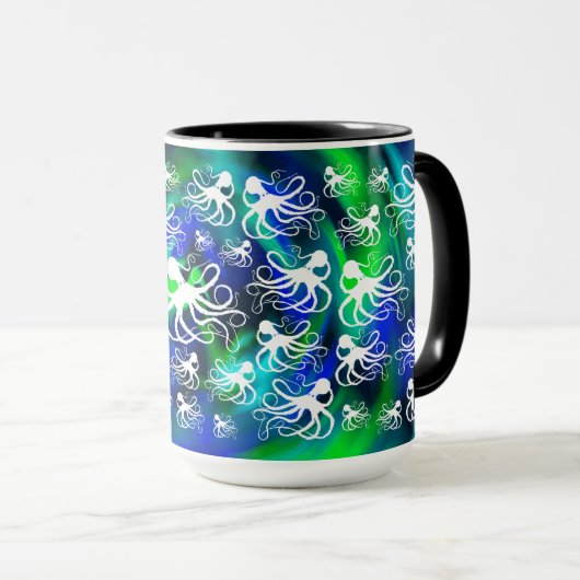 White octopus on Blue Green - 15 oz. Combinatie-Mo Mok (Voorkant rechts)