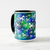 White octopus on Blue Green - 15 oz. Combinatie-Mo Mok (Voorkant links)