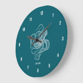 White octopus on custom turquoise background monog grote klok (Hoek)