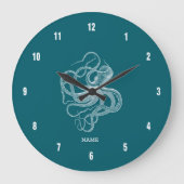 White octopus on custom turquoise background monog grote klok (Voorkant)