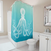 White octopus Unique Aqua Blue Ombre Gradient Douchegordijn (In situ)