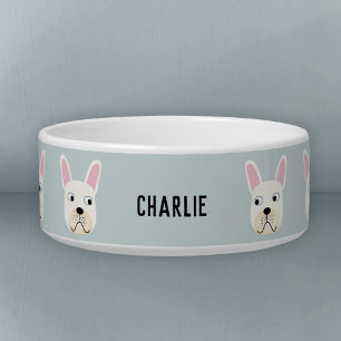 White of Cream French Bulldog Name Bowl Voerbakje