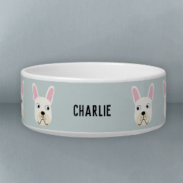 White of Cream French Bulldog Name Bowl Voerbakje