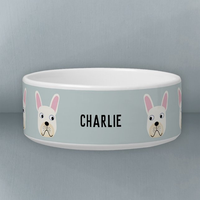 White of Cream French Bulldog Name Bowl Voerbakje (Creator heeft geüpload)