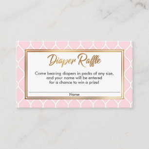 White Ogee & Gold Foil, Roze diaper Raffle-kaarten Informatiekaartje
