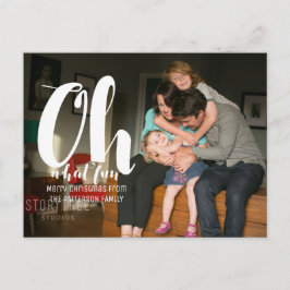 White Oh What Fun Holiday Photo Briefkaart