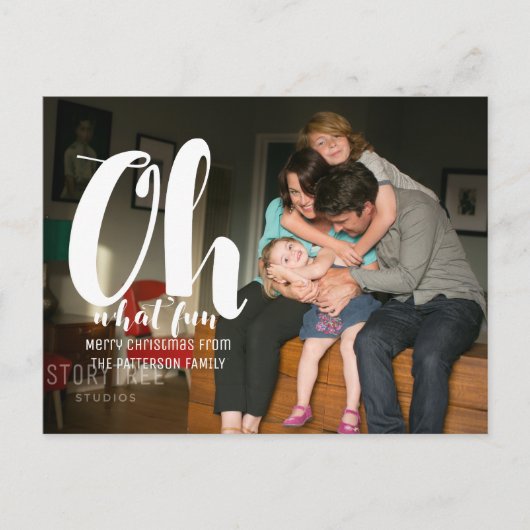 White Oh What Fun Holiday Photo Briefkaart (Voorkant)