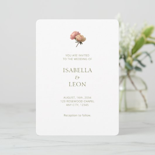 White & Olive | Blush Rose Wedding Invitation Kaart (Staand voorkant)
