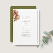 White & Olive | Blush Rose Wedding Invitation Kaart
