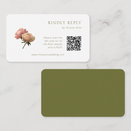 White & Olive | Chic Rose Wedding RSVP QR Code  Informatiekaartje (Voorkant / Achterkant)