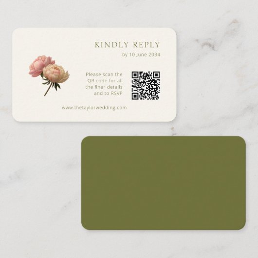 White & Olive | Chic Rose Wedding RSVP QR Code  Informatiekaartje (Voorkant / Achterkant)