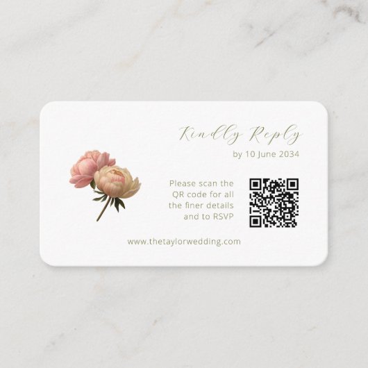 White & Olive | Chic Rose Wedding RSVP QR Code Informatiekaartje (Voorkant)