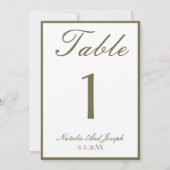 White Olive Green Old Money  Wedding Table Number Kaart (Achterkant)
