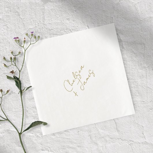 White & Olive Green Script Minimalistische bruilof Servet