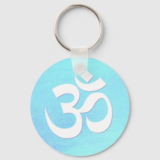 White OM Symbol Turquoise Blue Shimmery Kijk Sleutelhanger (Voorkant)