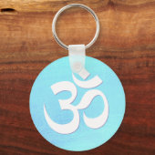 White OM Symbol Turquoise Blue Shimmery Kijk Sleutelhanger (Voorkant)