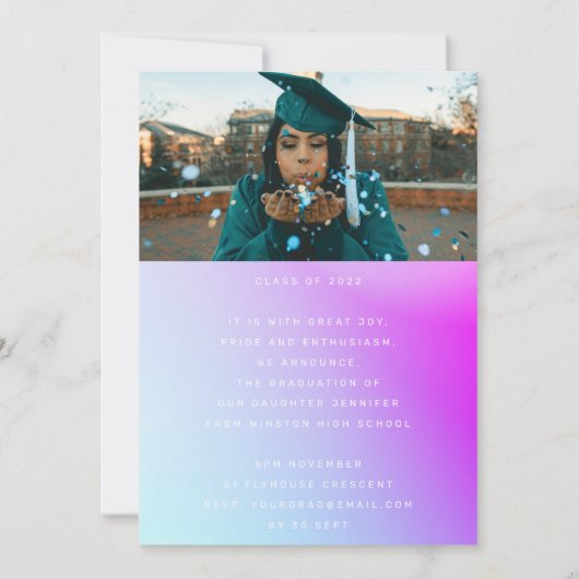 White Ombre Modern Minimum voor High School Afstud Kaart (Achterkant)