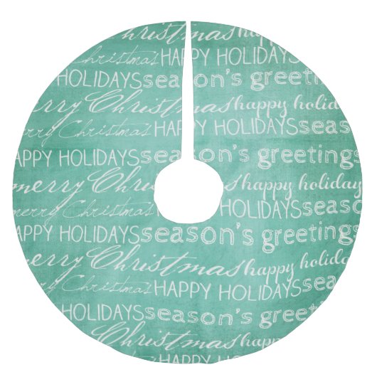 White on Aqua Typography kerstboomskirt Kerstboom Rok (Voorkant)