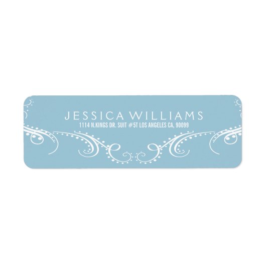 White on Baby Blue Floral Lijst Etiket (Voorkant)