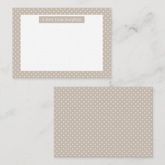White On Beige Polka Dots Pattern Custom Text Notitiekaartje (Voorkant / Achterkant)