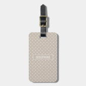 White On Beige Polka Dots Pattern With Custom Name Bagagelabel (Voorkant verticaal)
