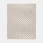 White On Beige Polka Dots Pattern With Custom Name Fleece Deken (Voorkant)
