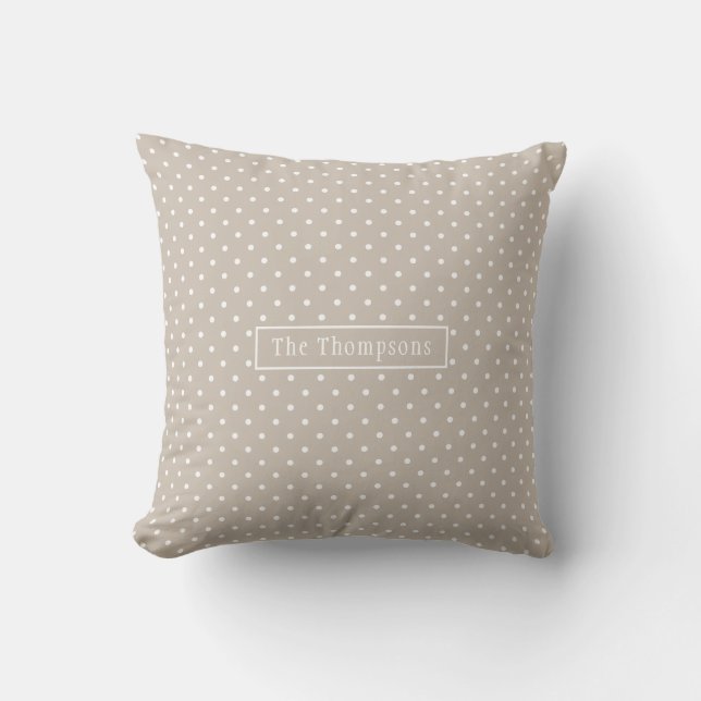 White On Beige Polka Dots Pattern With Custom Name Kussen (Voorkant)