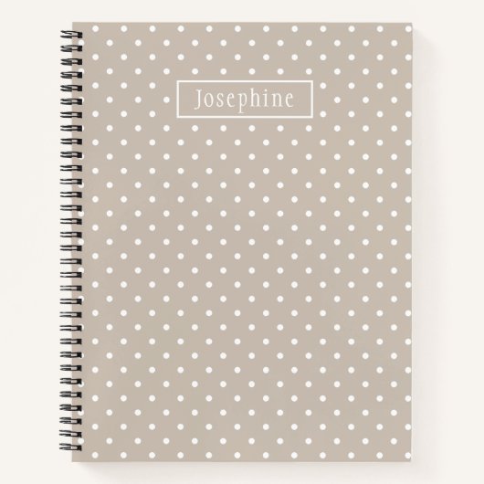 White On Beige Polka Dots Pattern With Custom Name Notitieboek (Voorkant)