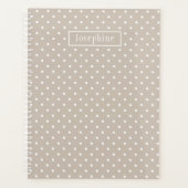 White On Beige Polka Dots Pattern With Custom Name Planner (Voorkant)